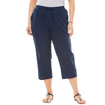 Woman Within Plus Size Petite Seersucker Pull-On Elastic-Waist Capri Pants