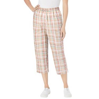 Woman Within Plus Size Petite Seersucker Pull-On Elastic-Waist Capri Pants