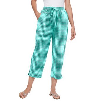 Woman Within Plus Size Petite Seersucker Pull-On Elastic-Waist Capri Pants