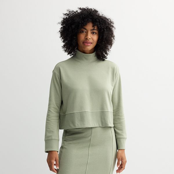 Women's Sonoma Goods For Life® Fleece Turtleneck Top - Madri Green (X SMALL)