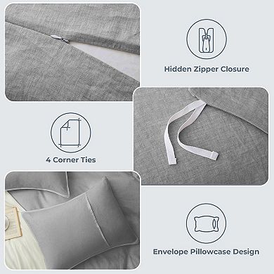 Unikome Soft Comfy Bedding Duvet Cover Set Washed Cotton Linen Textured Duvet Cover