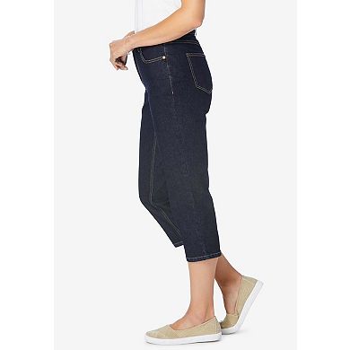 Woman Within Plus Size Petite Stretch Built-In Slimming Panel Capri Jeans