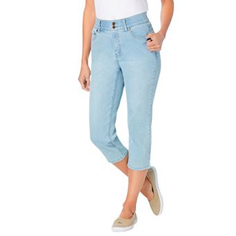 Woman Within Plus Size Petite Stretch Built-In Slimming Panel Capri Jeans