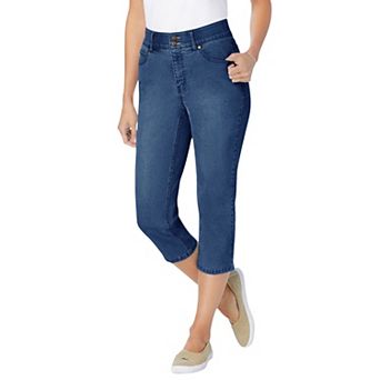 Woman Within Plus Size Petite Stretch Built-In Slimming Panel Capri Jeans