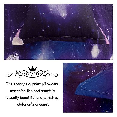 Bed Sheet Set 3pcs Galaxy Stars Themed Bedding Set With Pillow Case