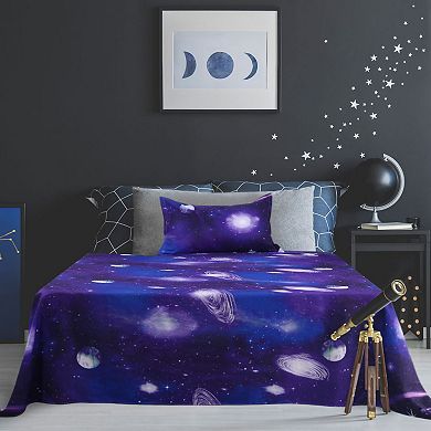 Bed Sheet Set 3pcs Galaxy Stars Themed Bedding Set With Pillow Case