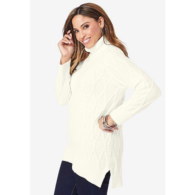 Jessica London Women's Plus Size Cable Turtleneck Sweater