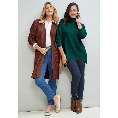 Jessica London Women's Plus Size Cable Turtleneck Sweater