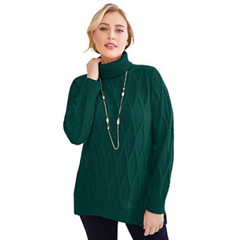 Jessica London Women's Plus Size Cable Turtleneck Sweater