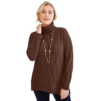 Jessica London Women's Plus Size Cable Turtleneck Sweater