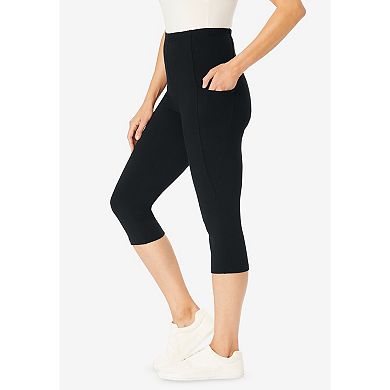Woman Within Plus Size Stretch Cotton Pocket Capri Legging