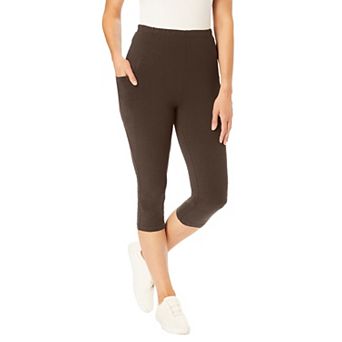 Woman Within Plus Size Stretch-Cotton Knit Pull-On Pocket Capri Leggings