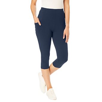 Woman Within Plus Size Stretch-Cotton Knit Pull-On Pocket Capri Leggings