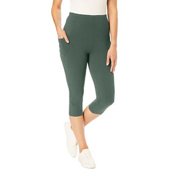 Woman Within Plus Size Stretch-Cotton Knit Pull-On Pocket Capri Leggings