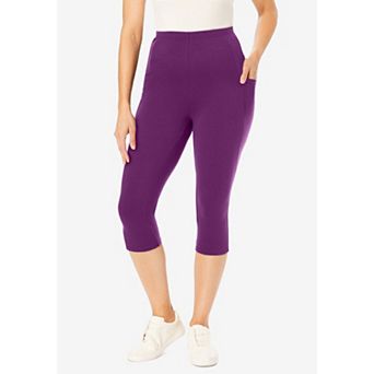 Woman Within Plus Size Stretch-Cotton Knit Pull-On Pocket Capri Leggings