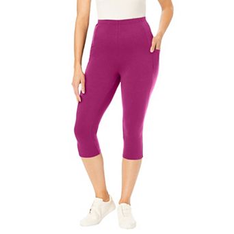 Woman Within Plus Size Stretch-Cotton Knit Pull-On Pocket Capri Leggings