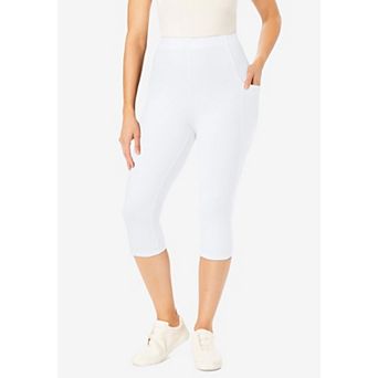 Woman Within Plus Size Stretch-Cotton Knit Pull-On Pocket Capri Leggings