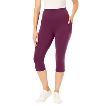 Woman Within Plus Size Petite Stretch-Cotton Knit Pull-On Pocket Capri Leggings