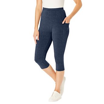 Woman Within Plus Size Petite Stretch-Cotton Knit Pull-On Pocket Capri Leggings