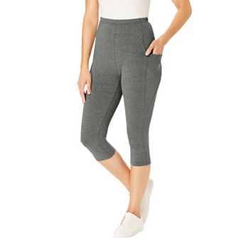 Woman Within Plus Size Petite Stretch-Cotton Knit Pull-On Pocket Capri Leggings