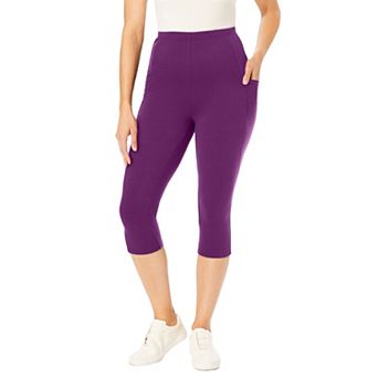 Woman Within Plus Size Petite Stretch-Cotton Knit Pull-On Pocket Capri Leggings