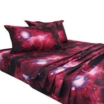 Galaxy Bed Sheet Set, 4 pc Soft Polyester Microfiber Bedding Set, 3d Space Star Theme