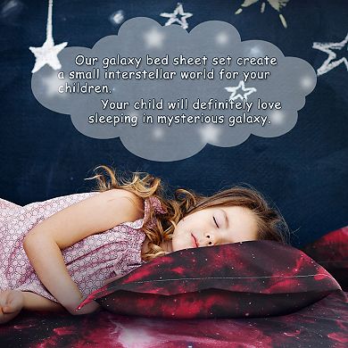 Galaxy Bed Sheet Set, 4 Piece Soft Polyester Microfiber Bedding Set, 3d Space Star Theme