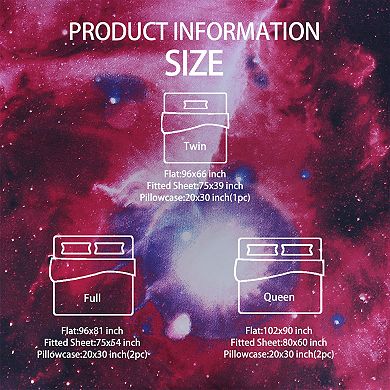 Galaxy Bed Sheet Set, 4 Piece Soft Polyester Microfiber Bedding Set, 3d Space Star Theme