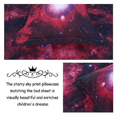 Galaxy Bed Sheet Set, 4 Piece Soft Polyester Microfiber Bedding Set, 3d Space Star Theme
