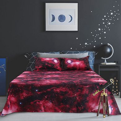 Galaxy Bed Sheet Set, 4 Piece Soft Polyester Microfiber Bedding Set, 3d Space Star Theme