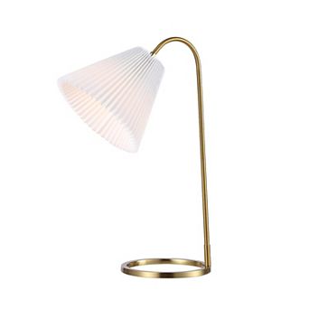 Callie Modern Glam Metal Arc Adjustable Head Led Table Lamp With Pleated Shade