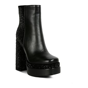 London Rag Dryday Diamante Women's Zip Up Block Heel Boots