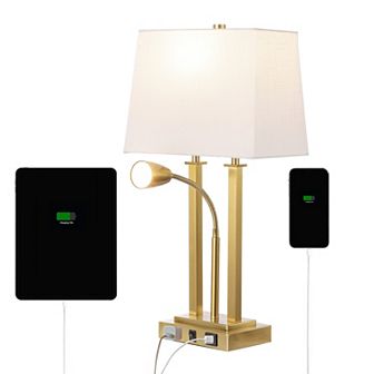 Blaire 2-light Modern Farmhouse Metal Led Table Lamp With Usb Charging Port