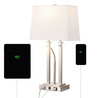 Blaire 2-light Modern Farmhouse Metal Led Table Lamp With Usb Charging Port