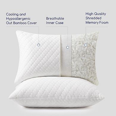Unikome 2 Pack Shredded Memory Foam Adjustable Bed Pillows Extra Comfy Pillows