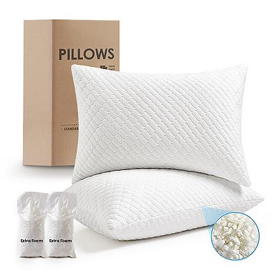 Unikome 2 Pack Shredded Memory Foam Adjustable Bed Pillows Extra Comfy Pillows