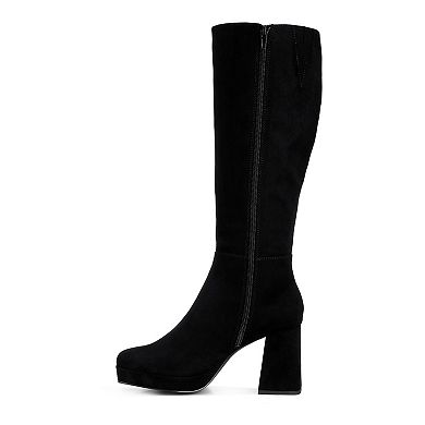 London Rag Ryo Calf-Length Micro Suede Boots