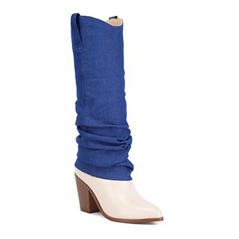 London Rag Fab Women's Denim Sleeve Cowboy Boots