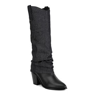 London Rag Fab Women's Denim Sleeve Cowboy Boots