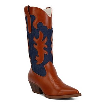 London Rag Fallon Women's Faux Leather Patchwork Cowboy Boots