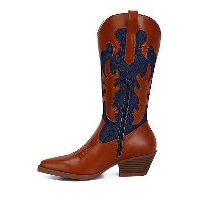 London Rag Fallon Women's Faux Leather Patchwork Cowboy Boots