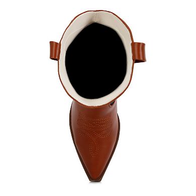 London Rag Fallon Women's Faux Leather Patchwork Cowboy Boots