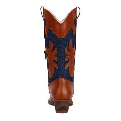 London Rag Fallon Women's Faux Leather Patchwork Cowboy Boots