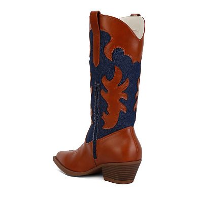 London Rag Fallon Women's Faux Leather Patchwork Cowboy Boots