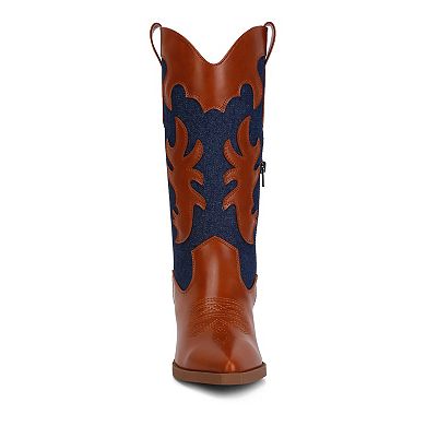 London Rag Fallon Women's Faux Leather Patchwork Cowboy Boots