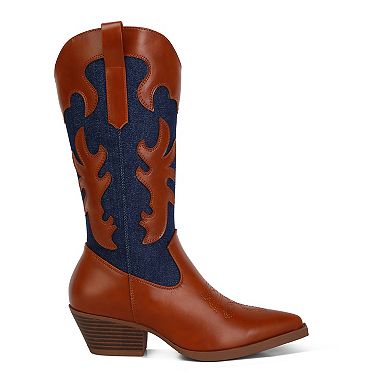 London Rag Fallon Women's Faux Leather Patchwork Cowboy Boots