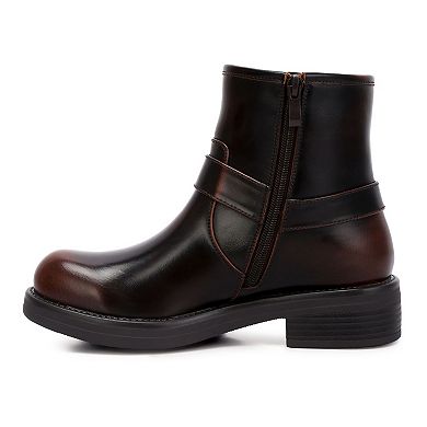 London Rag Allux Women's Faux Leather Pin Buckle Boots