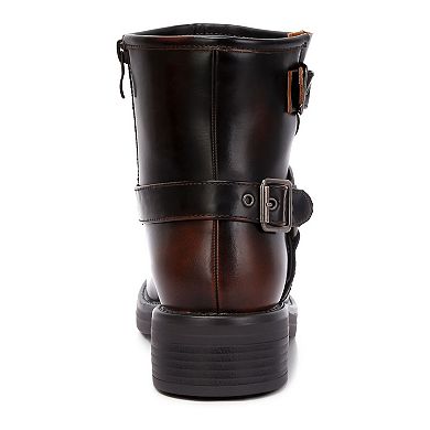 London Rag Allux Women's Faux Leather Pin Buckle Boots