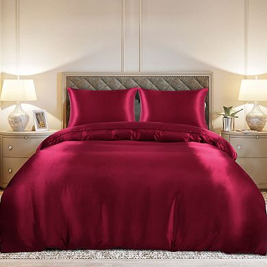 Satin Duvet Cover Set 3 Piece, 2 Pillowcases With Envelope Twin