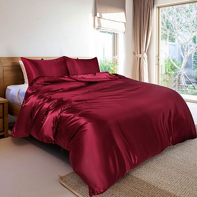 Satin Duvet Cover Set 3 Piece, 2 Pillowcases With Envelope Twin